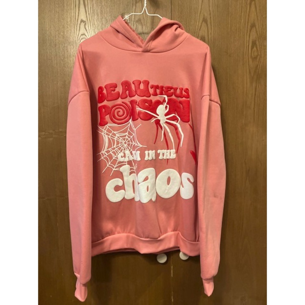 Pink Graphic Hoodie Sweatshirt Beautieus Poison Spider Chaos Trendy Sz‎ Large
